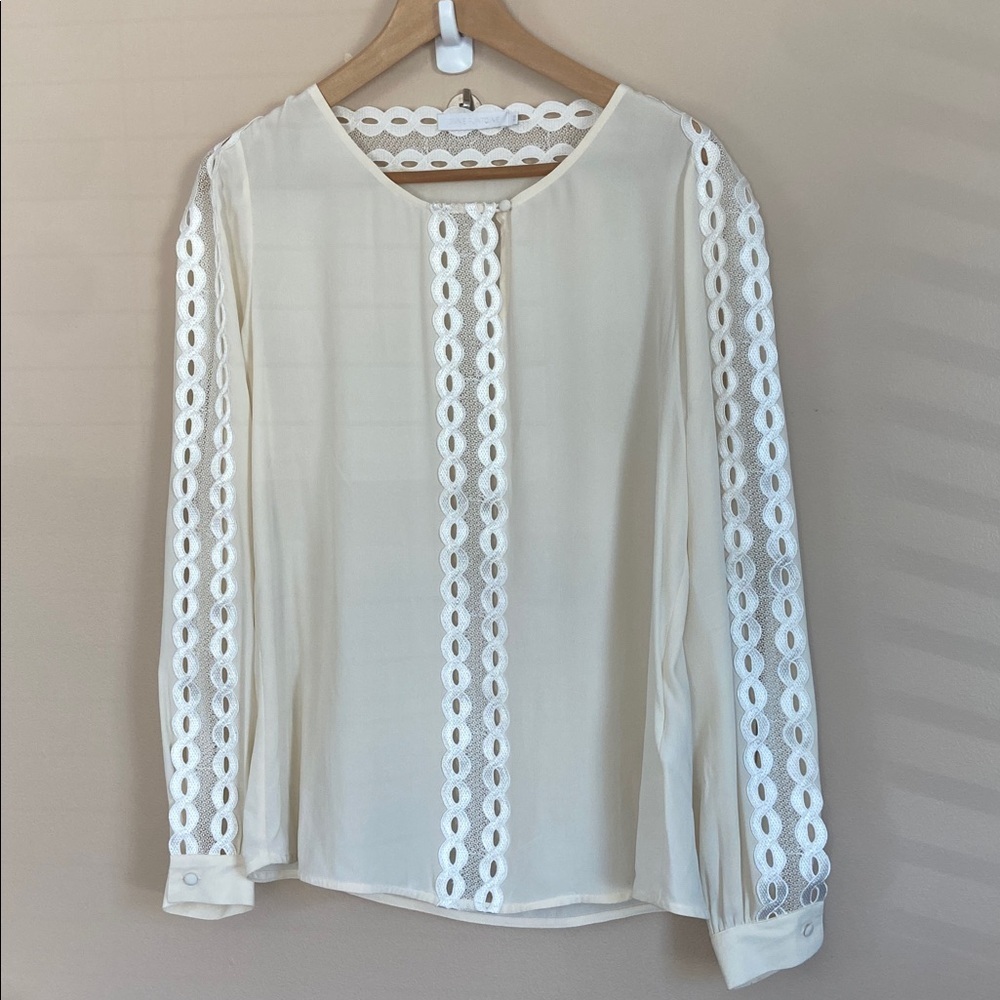 Anne Fontaine Silk Ivory Lace Trim Blouse Size Medium